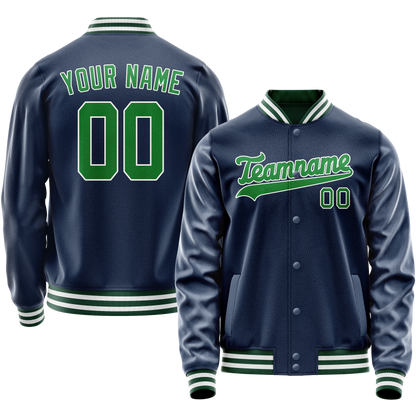 Custom Royal Neon-Green Solid Color Varsity Letterman Jacket