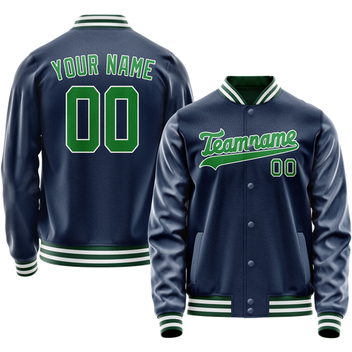 Custom Royal Neon-Green Solid Color Varsity Letterman Jacket