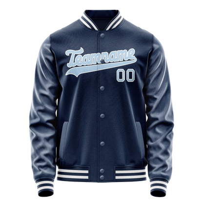 Custom Royal Light-Blue Solid Color Varsity Letterman Jacket