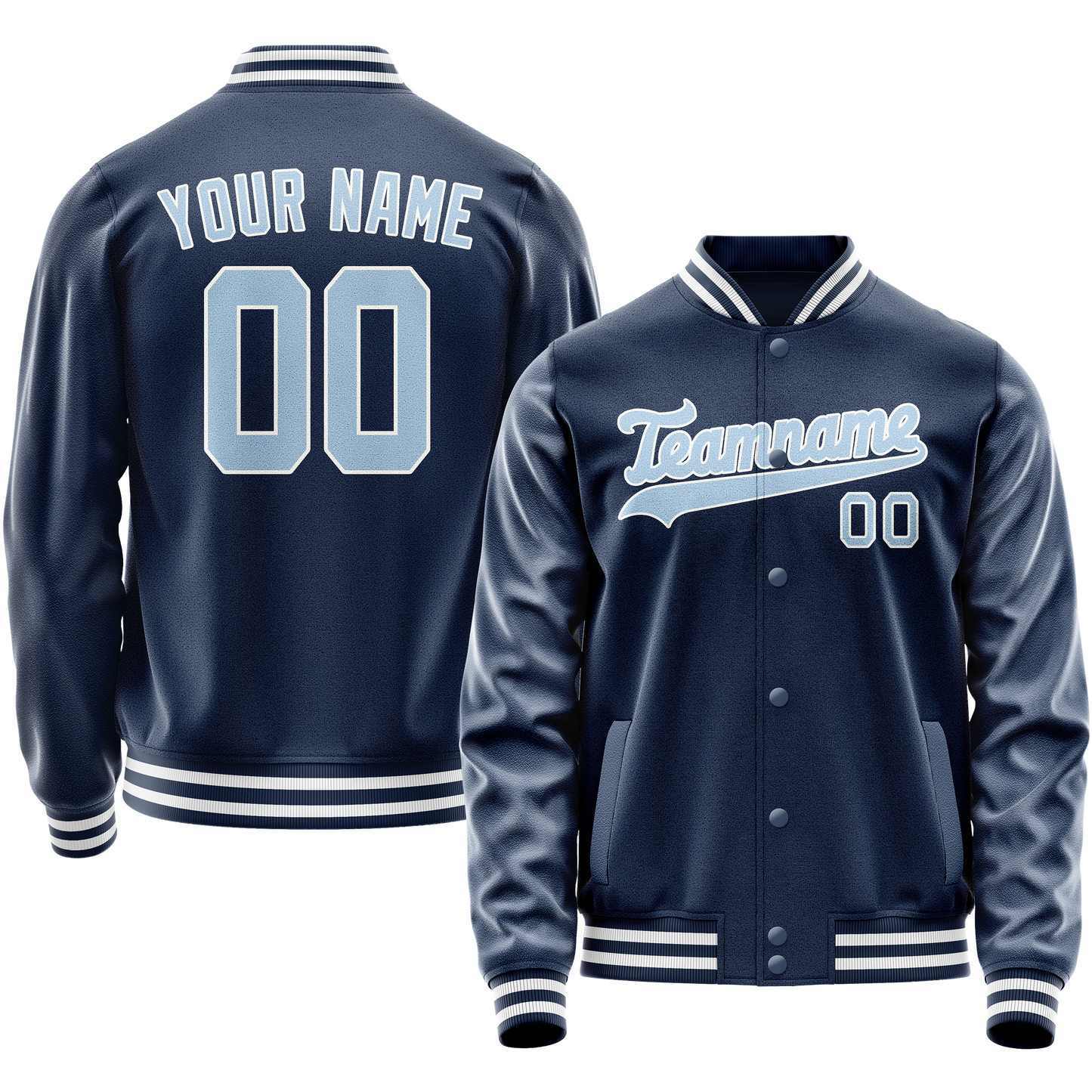 Custom Royal Light-Blue Solid Color Varsity Letterman Jacket