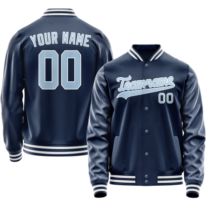 Custom Royal Light-Blue Solid Color Varsity Letterman Jacket