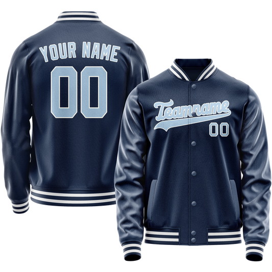 Custom Royal Light-Blue Solid Color Varsity Letterman Jacket