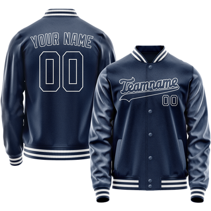 Custom Royal White Solid Color Varsity Letterman Jacket