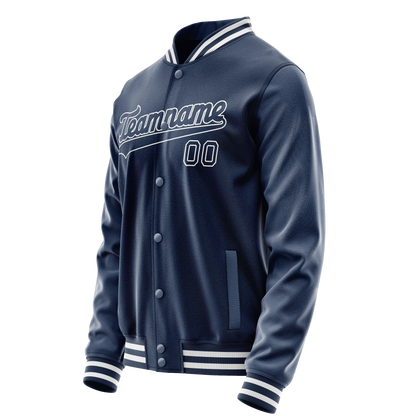 Custom Royal White Solid Color Varsity Letterman Jacket