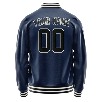 Custom Royal Black Solid Color Varsity Letterman Jacket
