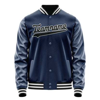 Custom Royal Black Solid Color Varsity Letterman Jacket