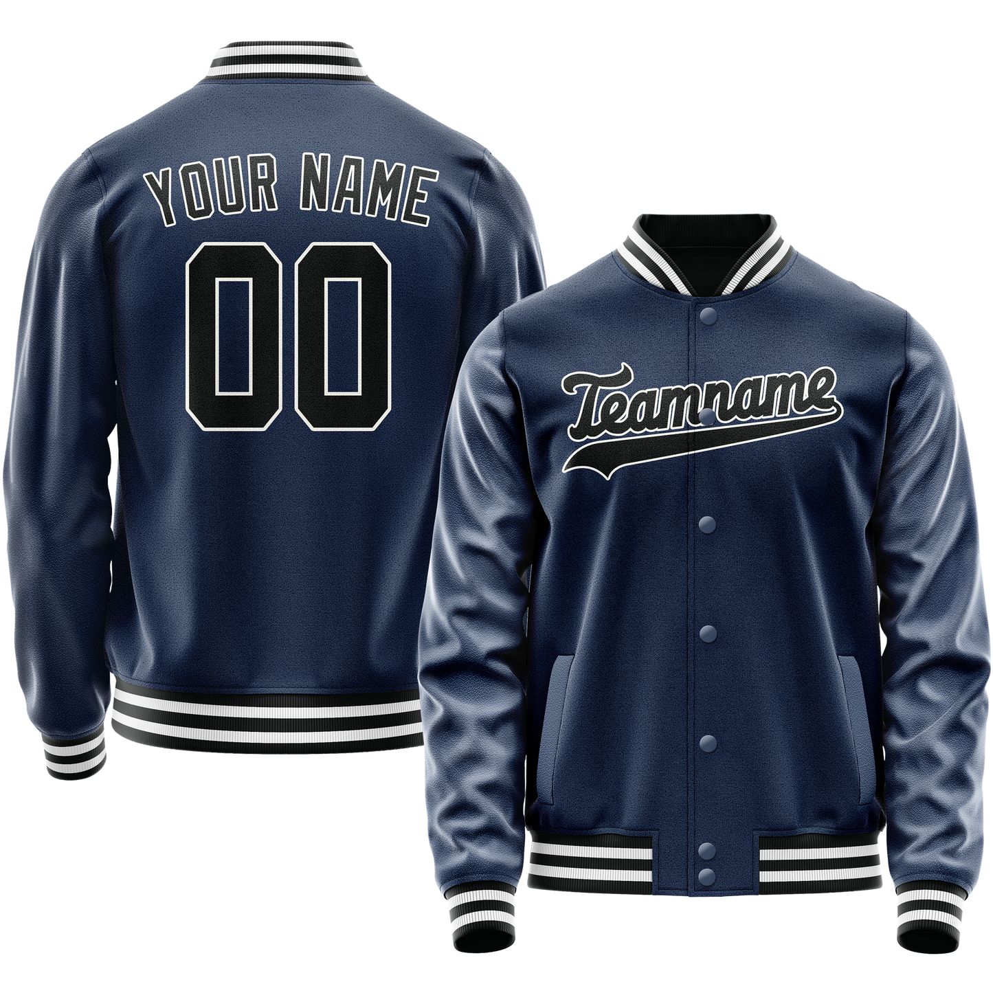 Custom Royal Black Solid Color Varsity Letterman Jacket