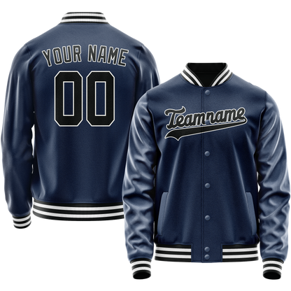 Custom Royal Black Solid Color Varsity Letterman Jacket