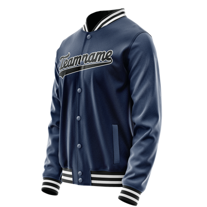 Custom Royal Black Solid Color Varsity Letterman Jacket