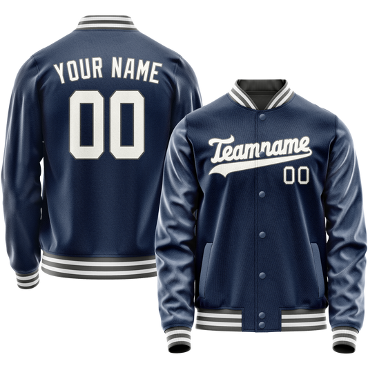 Custom Royal White Solid Color Varsity Letterman Jacket
