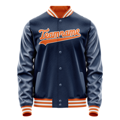 Custom Royal Orange Solid Color Varsity Letterman Jacket