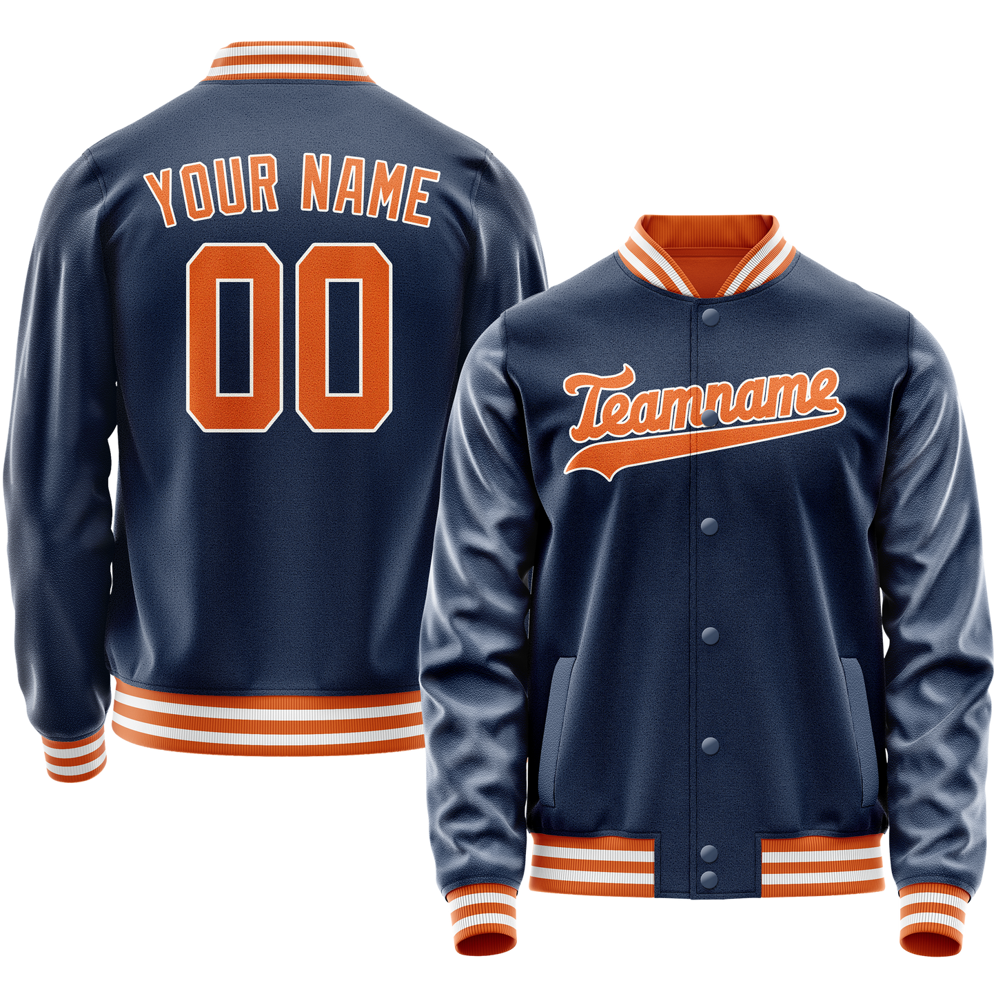 Custom Royal Orange Solid Color Varsity Letterman Jacket