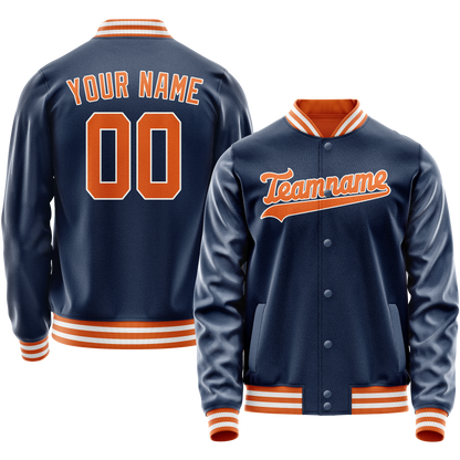 Custom Royal Orange Solid Color Varsity Letterman Jacket