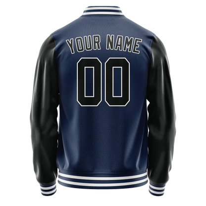 Custom Royal Black Solid Color Varsity Letterman Jacket