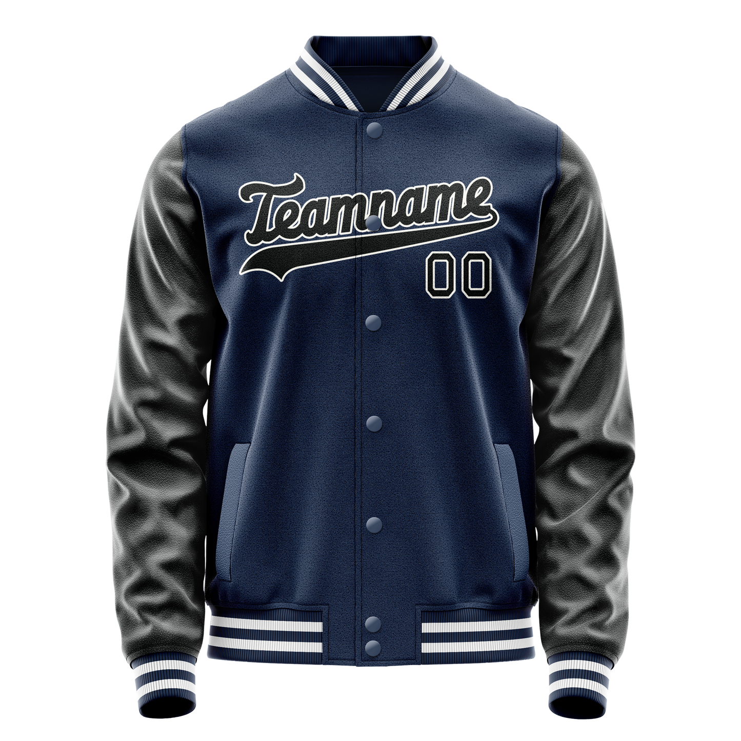 Custom Royal Black Solid Color Varsity Letterman Jacket