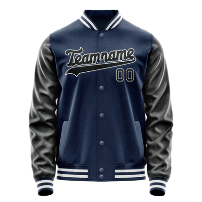 Custom Royal Black Solid Color Varsity Letterman Jacket