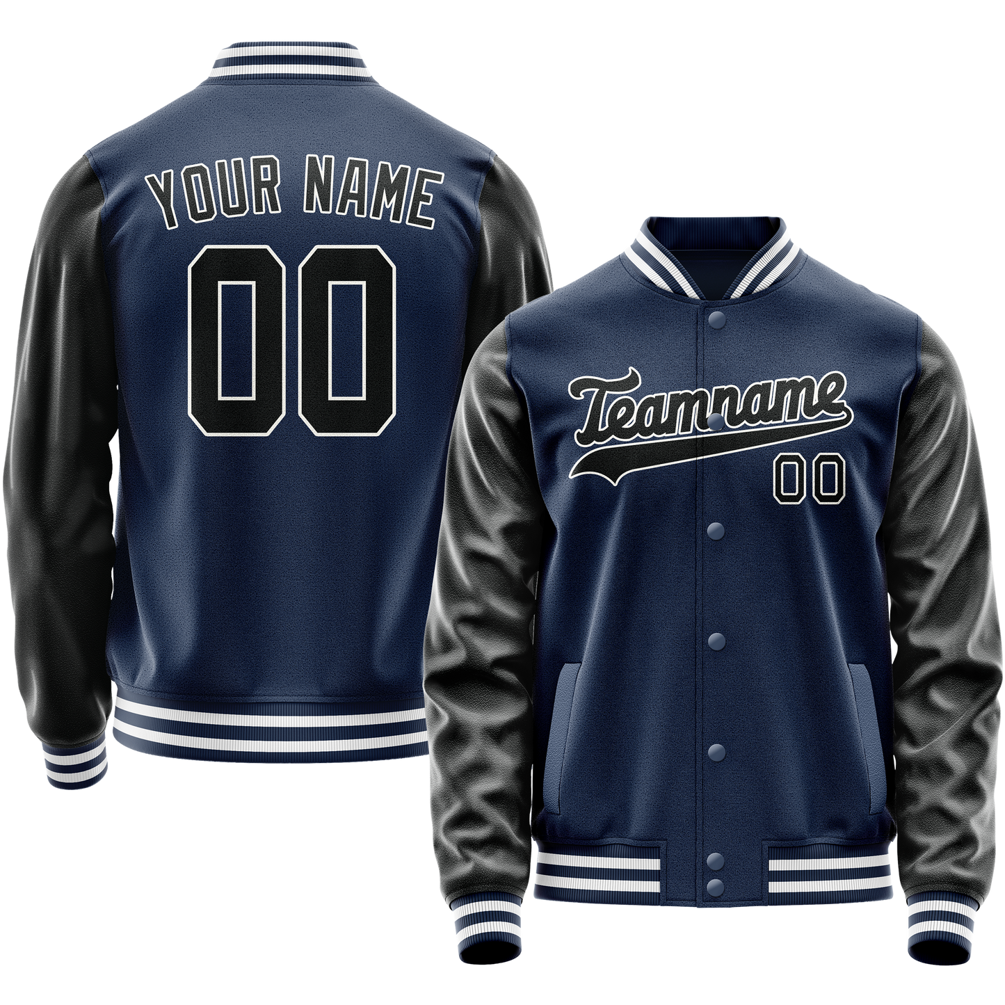 Custom Royal Black Solid Color Varsity Letterman Jacket