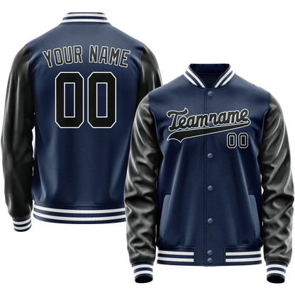 Custom Royal Black Solid Color Varsity Letterman Jacket