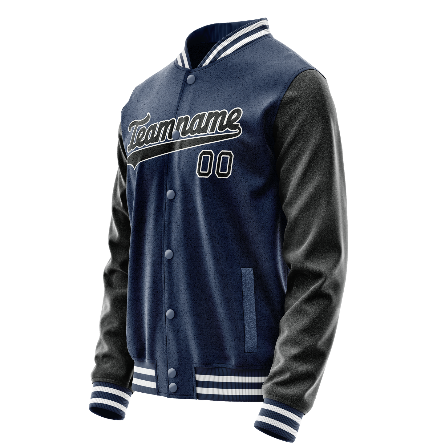Custom Royal Black Solid Color Varsity Letterman Jacket
