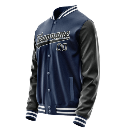 Custom Royal Black Solid Color Varsity Letterman Jacket