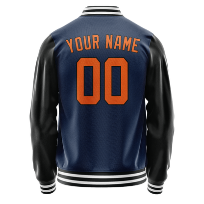 Custom Royal Black Solid Color Varsity Letterman Jacket