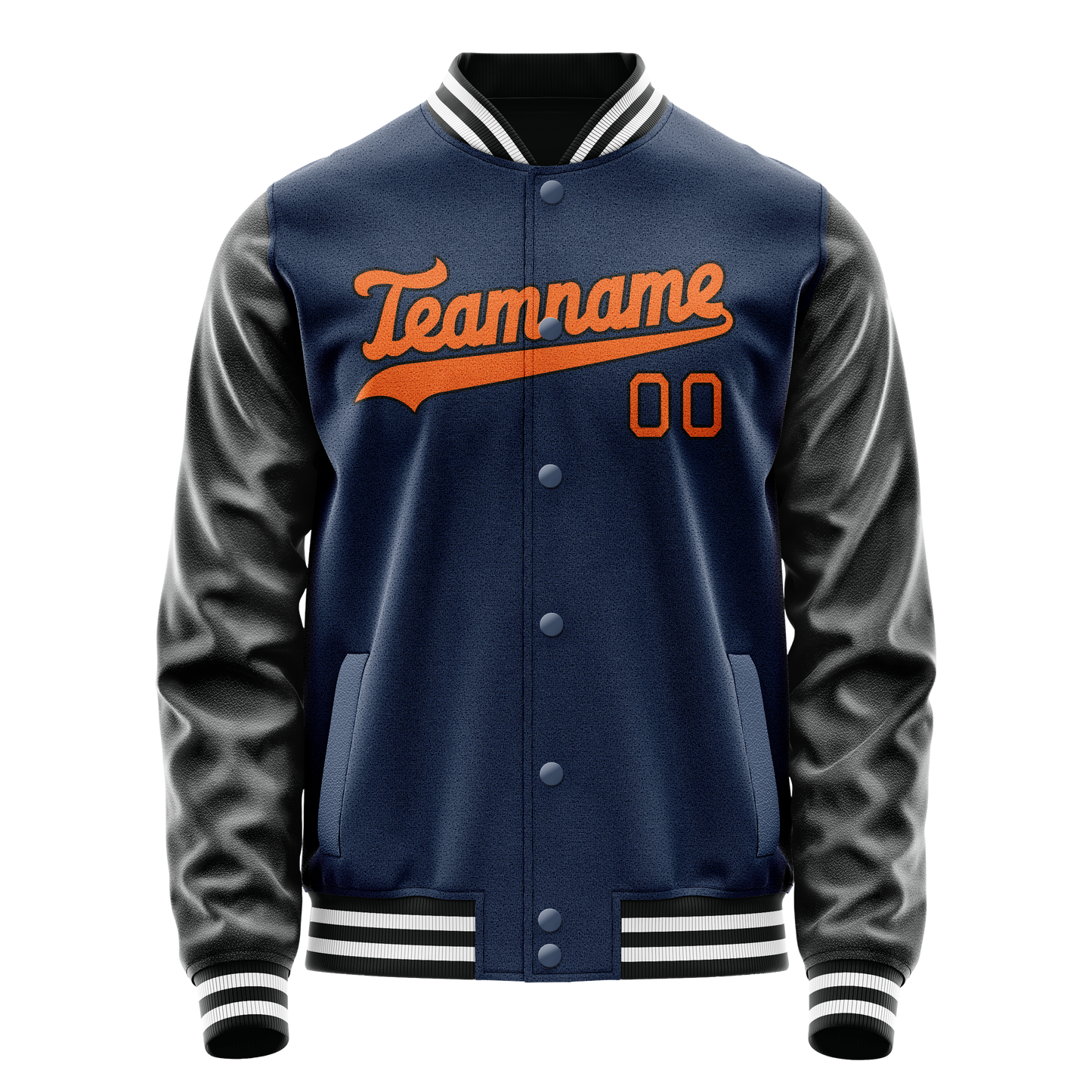 Custom Royal Black Solid Color Varsity Letterman Jacket