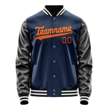 Custom Royal Black Solid Color Varsity Letterman Jacket