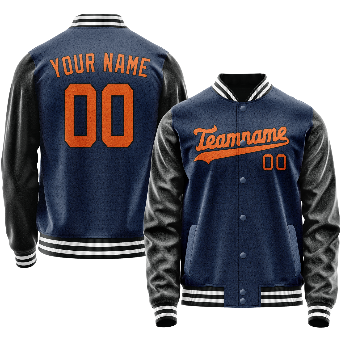 Custom Royal Black Solid Color Varsity Letterman Jacket