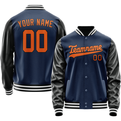 Custom Royal Black Solid Color Varsity Letterman Jacket