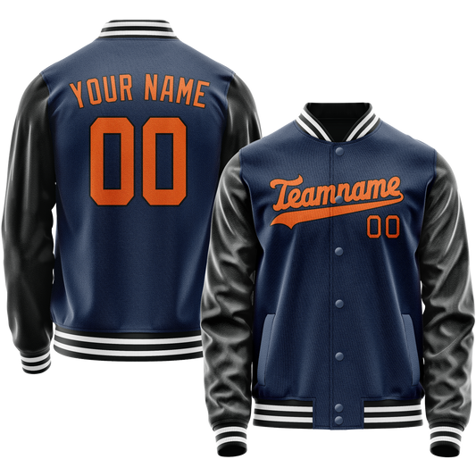 Custom Royal Black Solid Color Varsity Letterman Jacket
