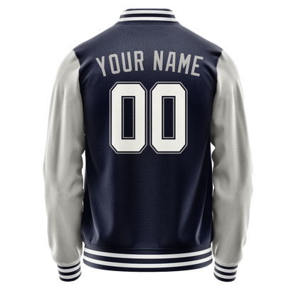 Custom Navy Gray Solid Color Varsity Letterman Jacket