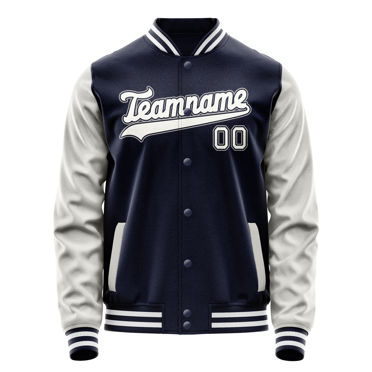 Custom Navy Gray Solid Color Varsity Letterman Jacket