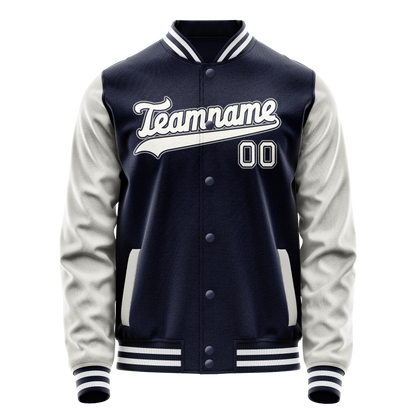 Custom Navy Gray Solid Color Varsity Letterman Jacket