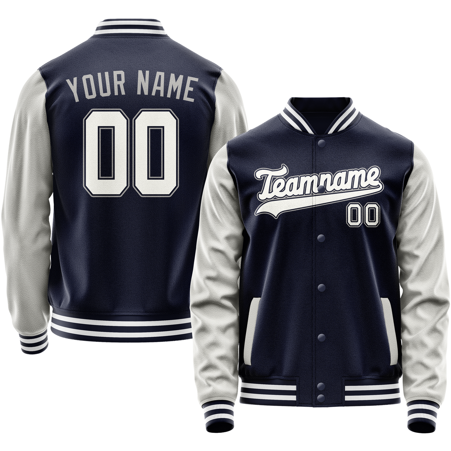 Custom Navy Gray Solid Color Varsity Letterman Jacket
