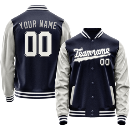 Custom Navy Gray Solid Color Varsity Letterman Jacket