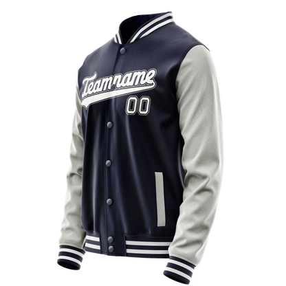Custom Navy Gray Solid Color Varsity Letterman Jacket