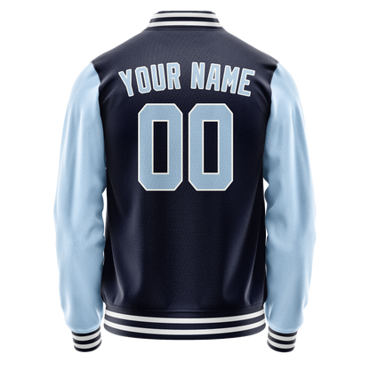 Custom Navy Light-Blue Solid Color Varsity Letterman Jacket
