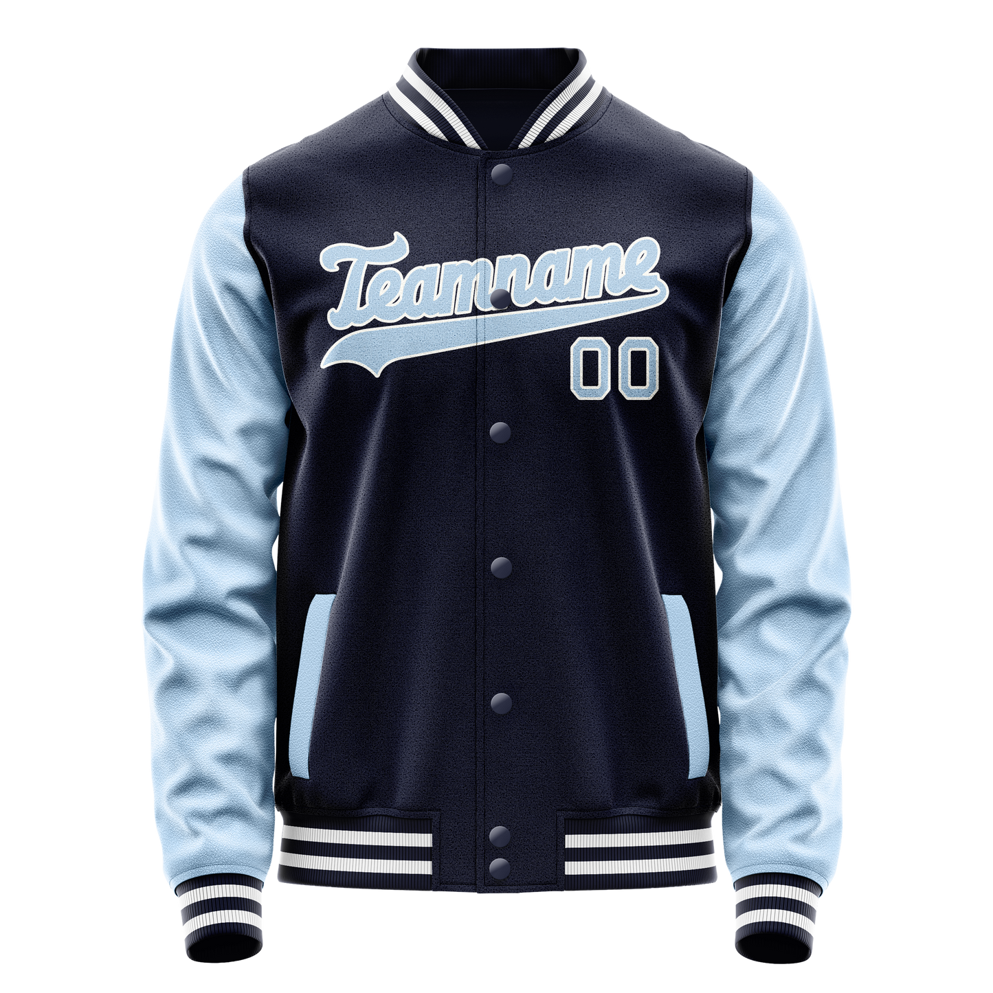 Custom Navy Light-Blue Solid Color Varsity Letterman Jacket