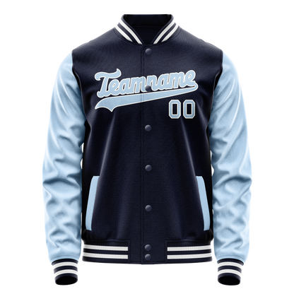 Custom Navy Light-Blue Solid Color Varsity Letterman Jacket