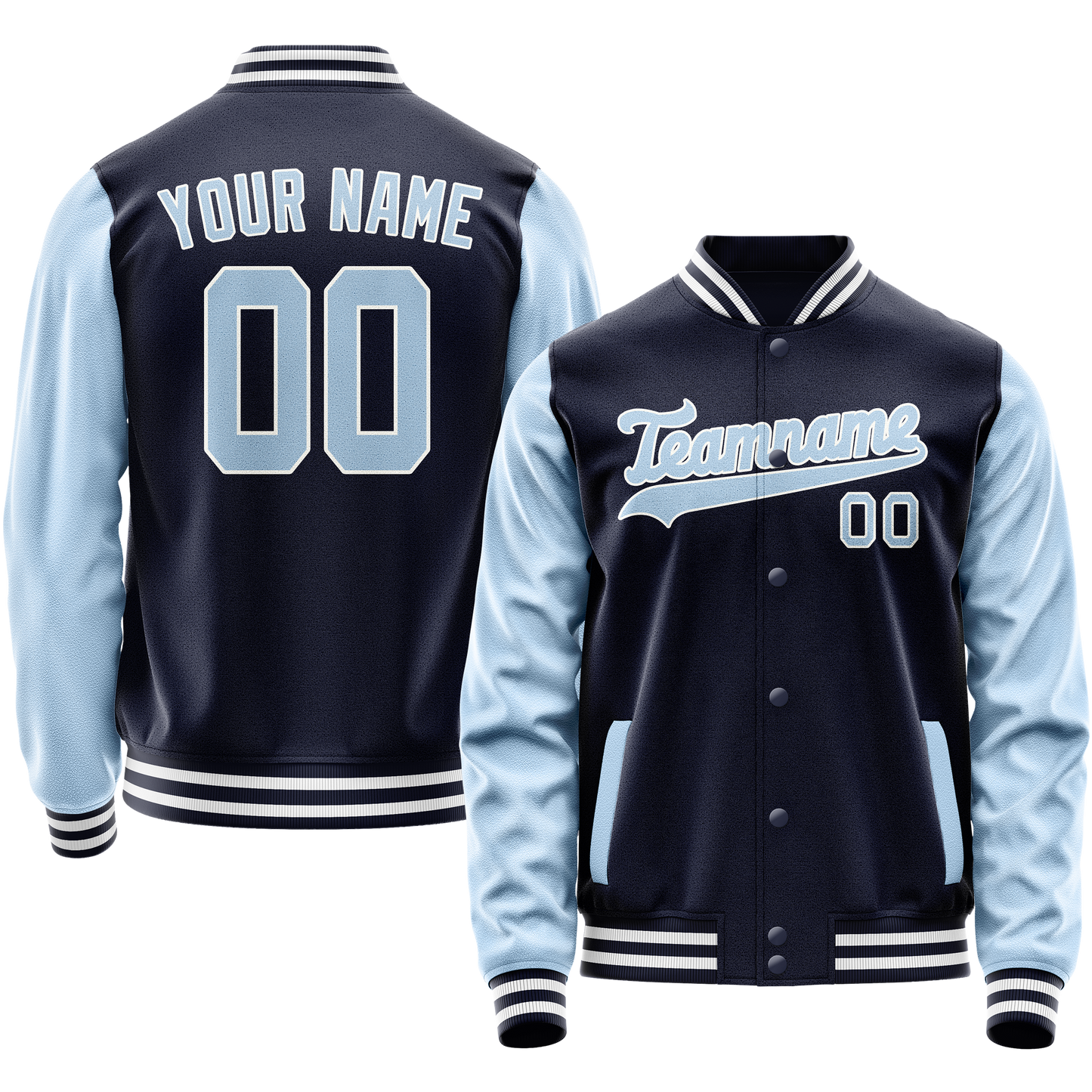 Custom Navy Light-Blue Solid Color Varsity Letterman Jacket