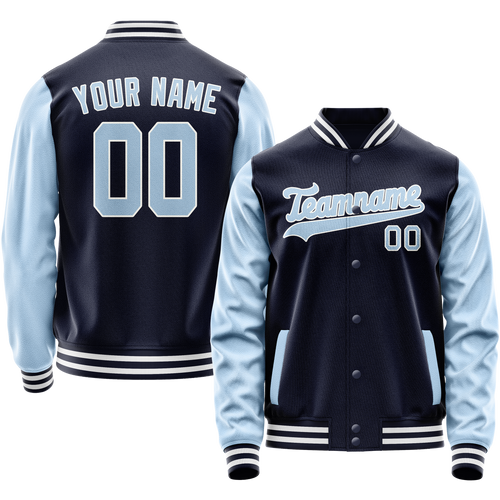 Custom Navy Light-Blue Solid Color Varsity Letterman Jacket