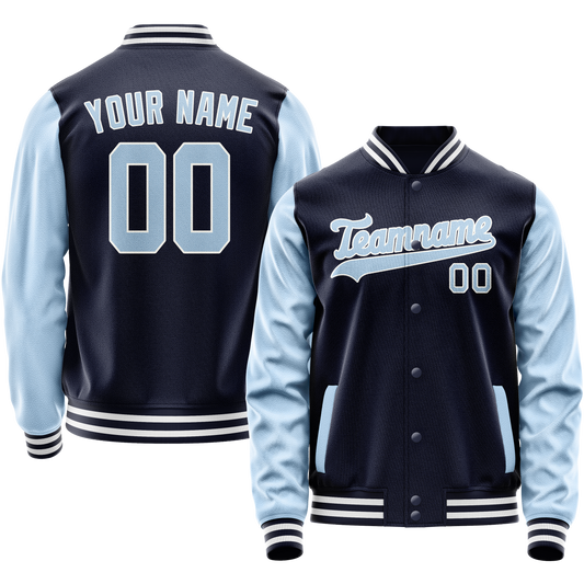 Custom Navy Light-Blue Solid Color Varsity Letterman Jacket