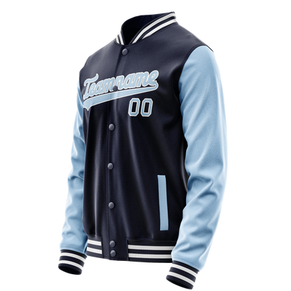 Custom Navy Light-Blue Solid Color Varsity Letterman Jacket