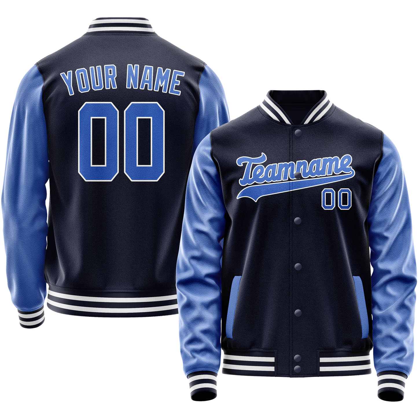 Custom Navy Royal Solid Color Varsity Letterman Jacket