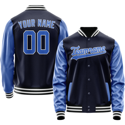 Custom Navy Royal Solid Color Varsity Letterman Jacket