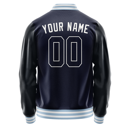 Custom Navy White Solid Color Varsity Letterman Jacket