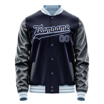 Custom Navy White Solid Color Varsity Letterman Jacket