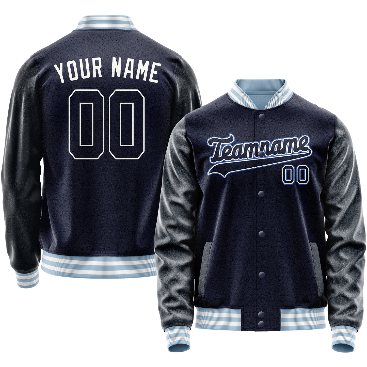 Custom Navy White Solid Color Varsity Letterman Jacket
