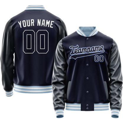 Custom Navy White Solid Color Varsity Letterman Jacket
