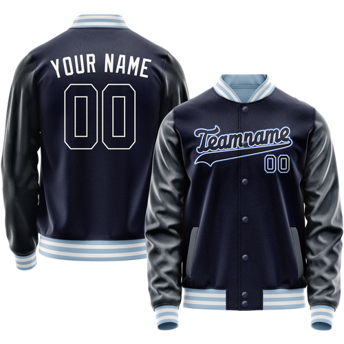Custom Navy White Solid Color Varsity Letterman Jacket